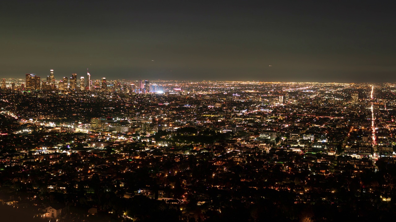 洛杉矶市中心夜景50ｍｍ Time-Lapse美国加利福尼亚州视频素材