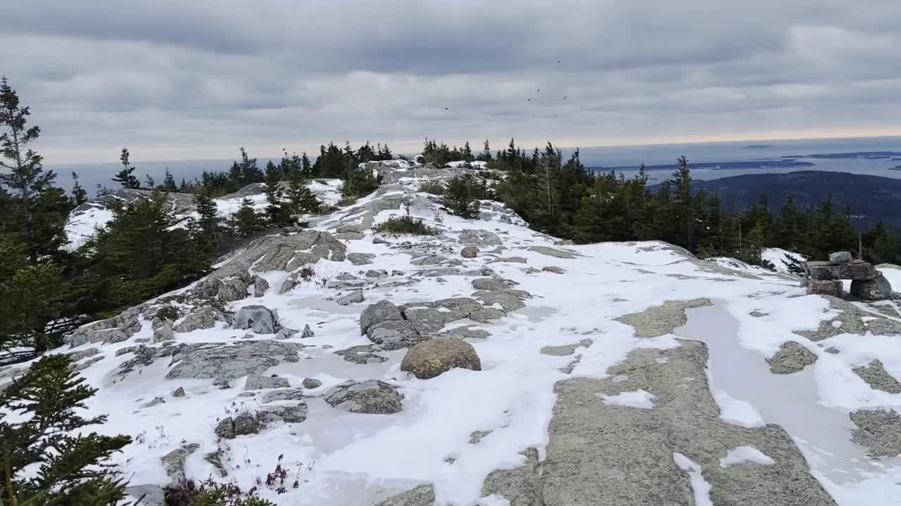 卡迪拉克山南山脊步道，阿卡迪亚国家公园冬季视频素材