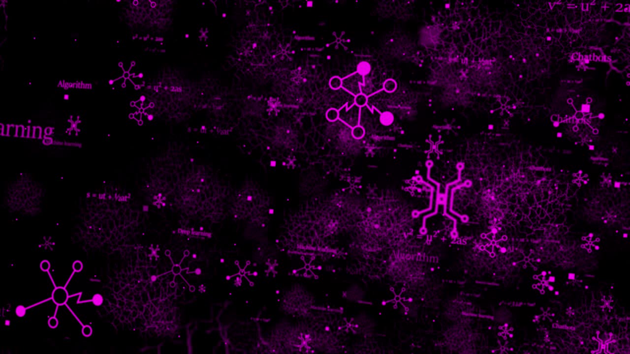 动画紫色3d网格技术元素和公式，技术背景视频素材