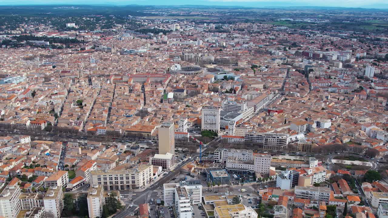 Aerial of the old town of the city Nîmes in France视频素材