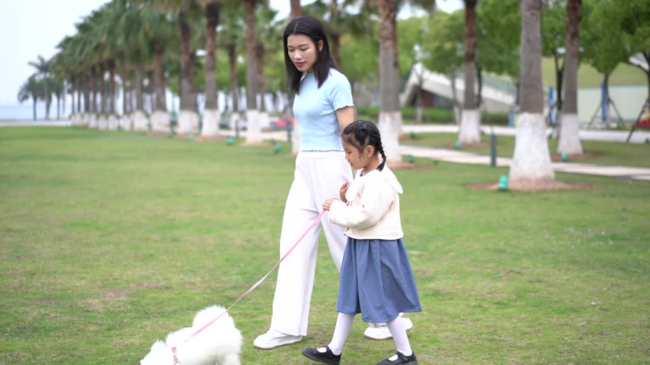 年轻女子在公园里和宠物玩耍视频素材