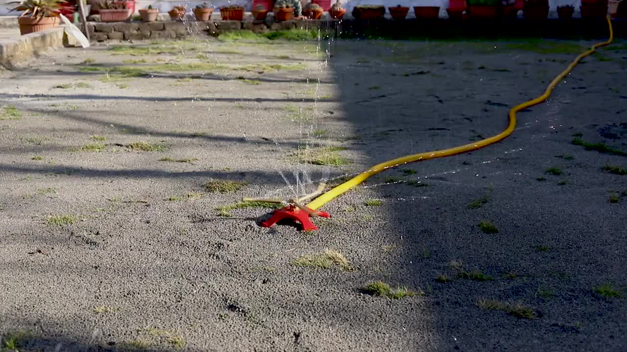 使用360度旋转洒水器浇灌草坪视频素材