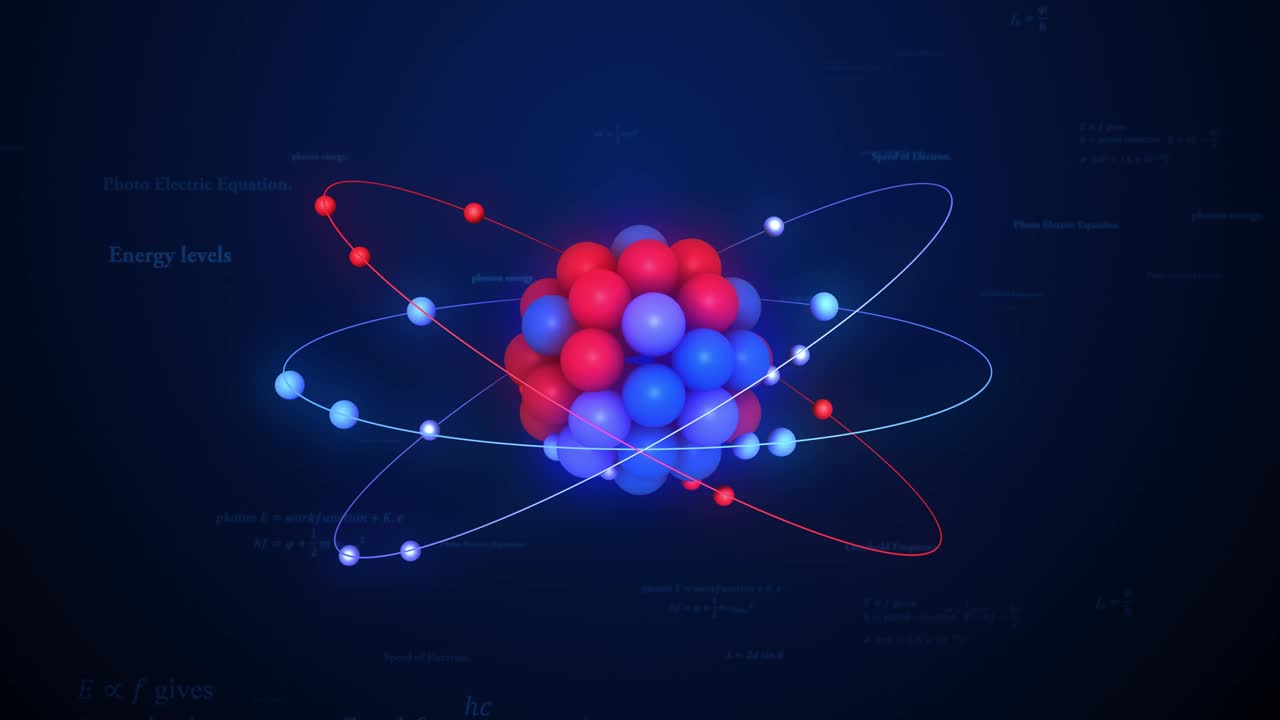 4k原子模型(电子、中子、质子)。无缝循环视频素材