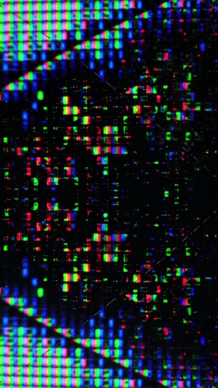 垂直数字伪影彩色毛刺噪声发光视频素材