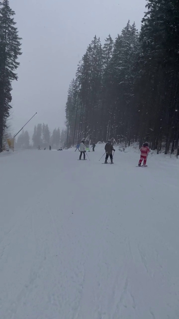 滑雪板在粉末中移动的景象视频素材