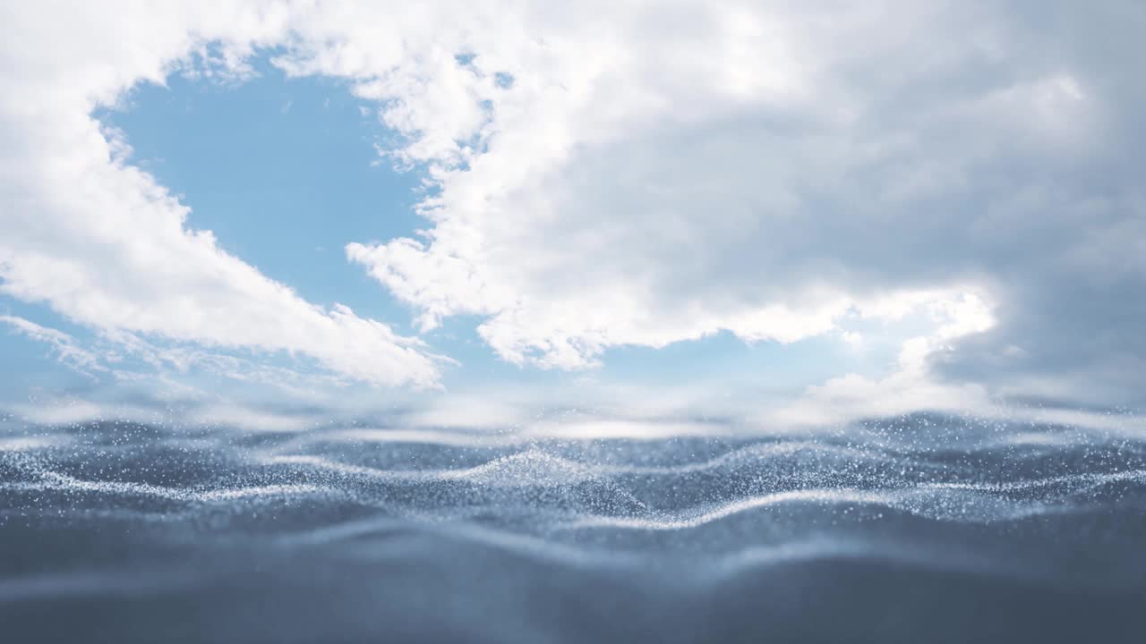 阳光天空的时间流逝与抽象的海浪复制空间动画背景。视频素材