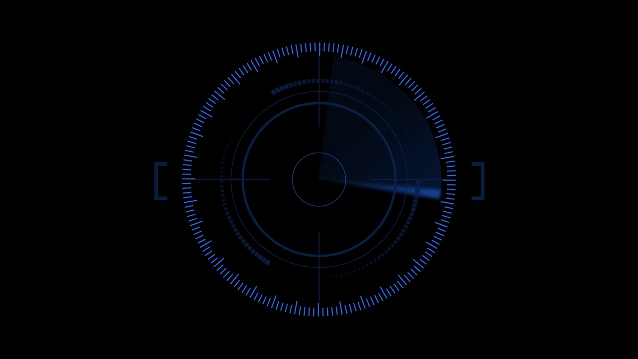 蓝色搜索雷达屏幕动画。黑色背景全息屏幕上的数字数据。视频素材