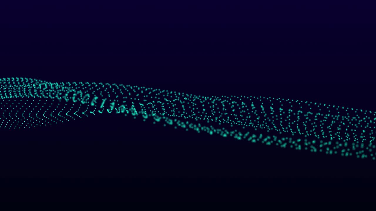 带有移动粒子的未来波点。抽象的技术背景。大数据三维可视化。3 d渲染。Seampless循环。视频素材