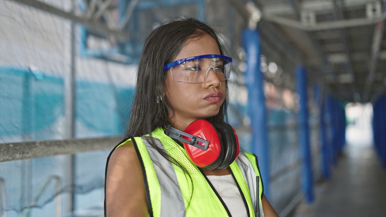 非裔美国女建筑工人在街上强调视频素材