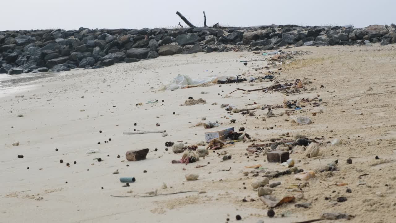 热带海洋沙质海岸的污染视频素材