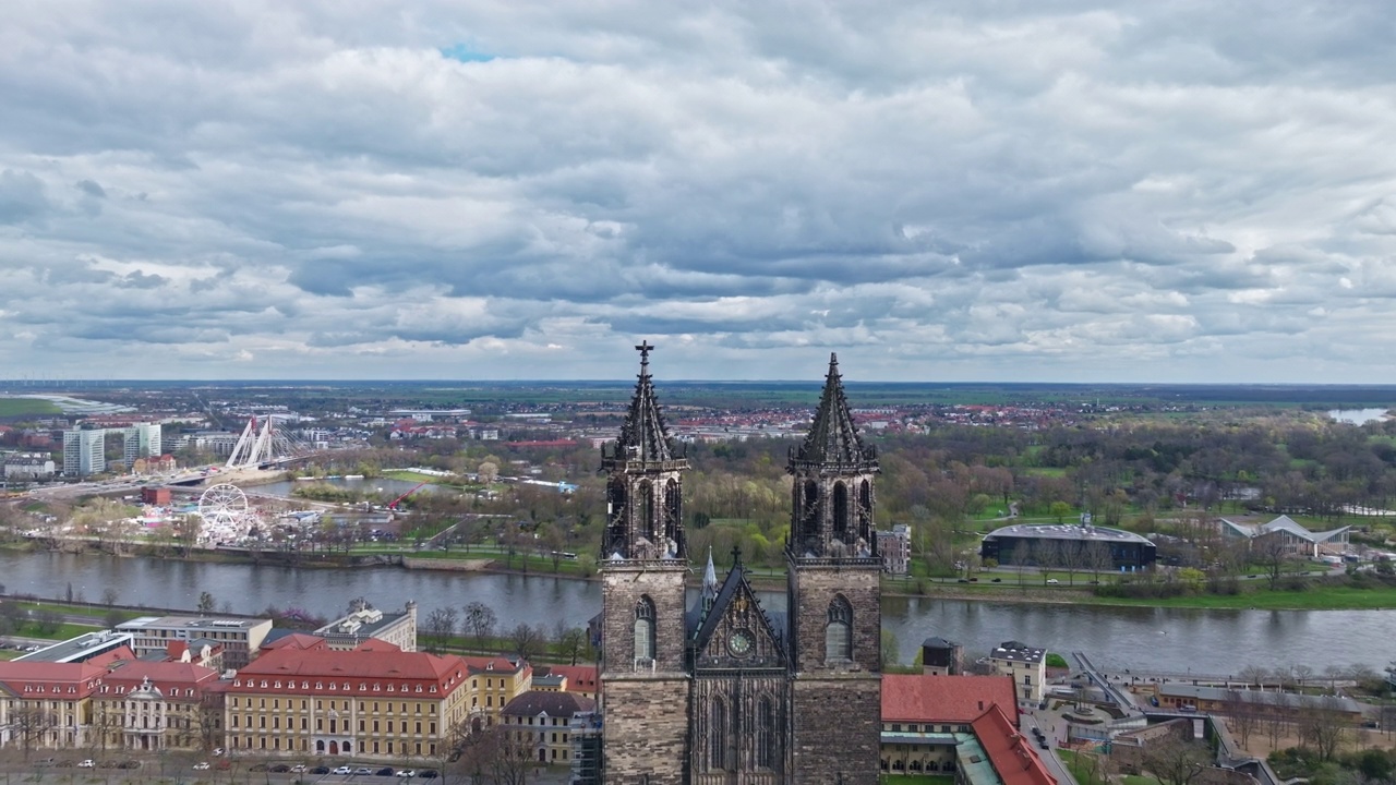 马格德堡大教堂鸟瞰图(Dom zu Magdeburg)视频素材