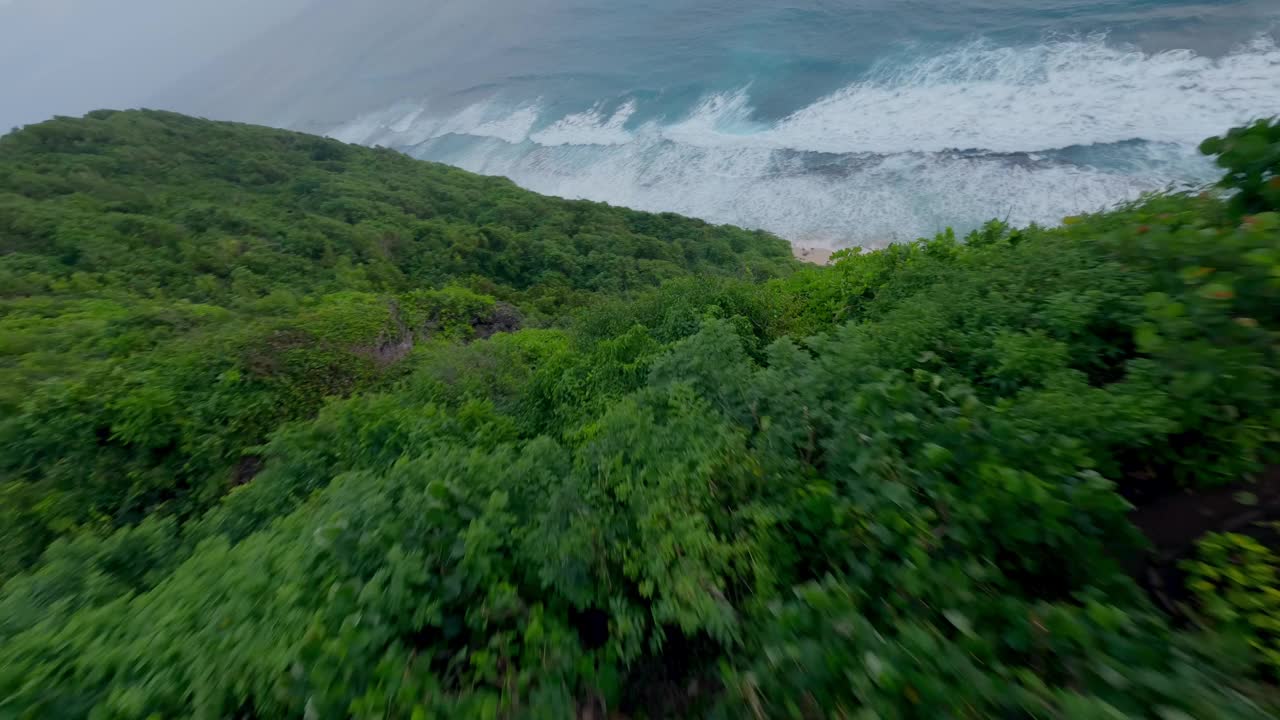 山速潜水丛林植被绿松石海海洋飞近水视频素材