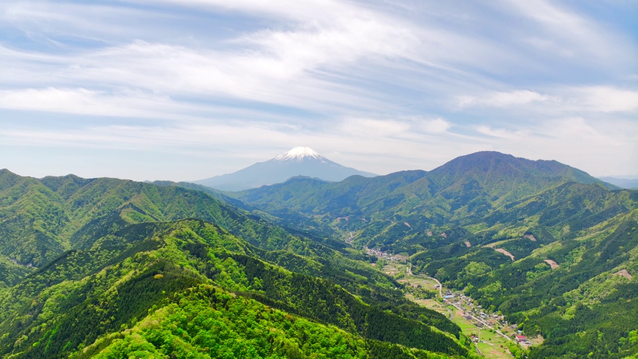 鸟见山的富士山和清新的绿色视频素材