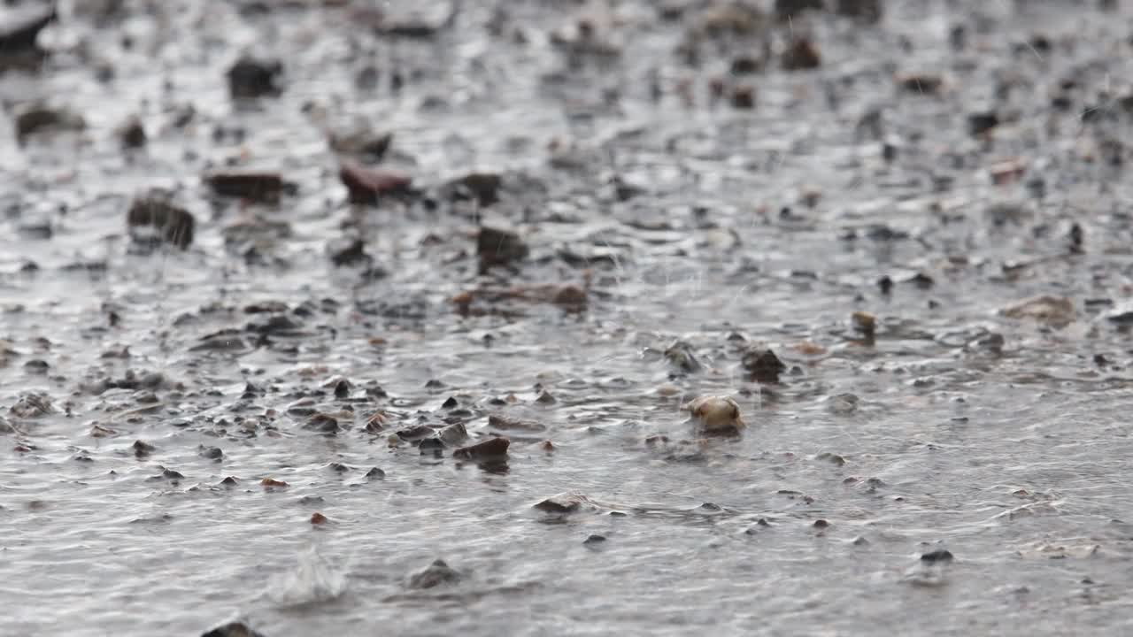 雨落在地上，反射在地板上。视频素材