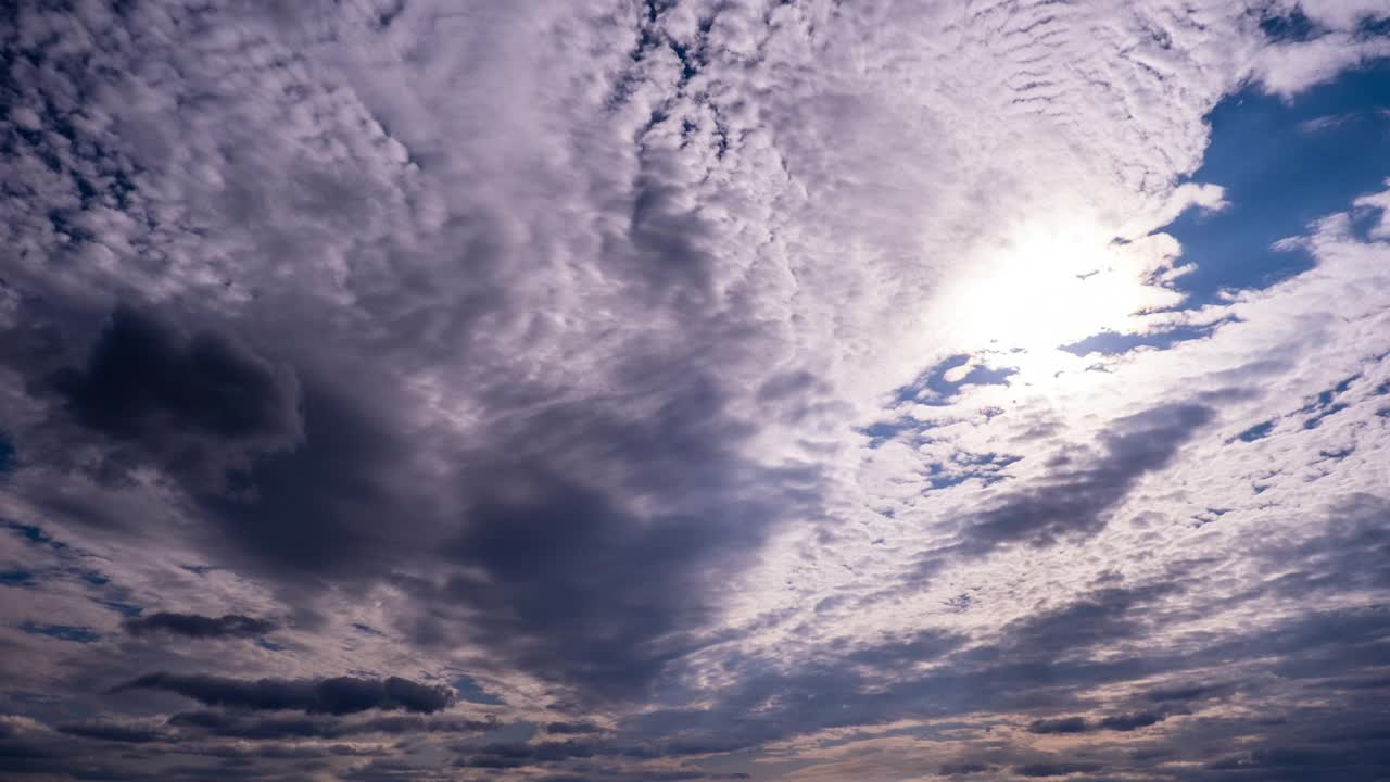 蓝天、云空间中积云在太阳下移动的时间间隔视频素材