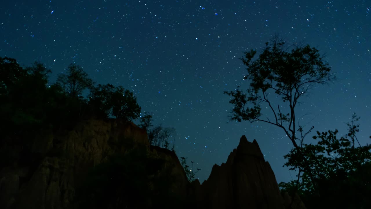 美丽的夜空，山脊上的银河。视频下载