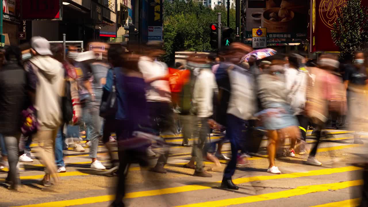延时拍摄的香港商业区行人。视频素材
