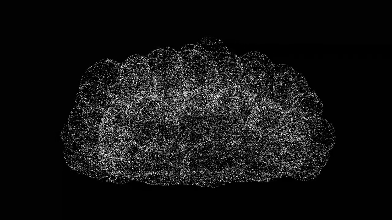 3D人类大脑在黑色背景上旋转。由闪闪发光的微粒构成的物体。人体概念。用于标题，文本，演示。3d动画60 FPS。视频素材