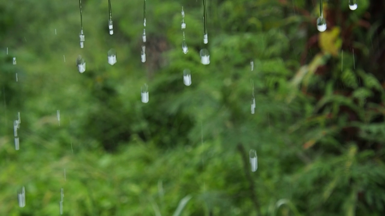 雨水从屋顶倾泻而下。视频素材