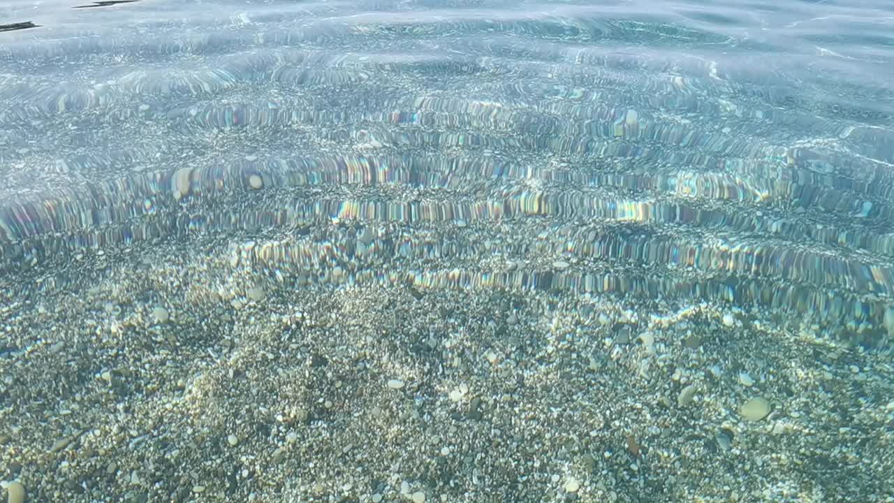 大海透明的水蓝色在夏天为背景巨石普雷韦扎希腊视频下载