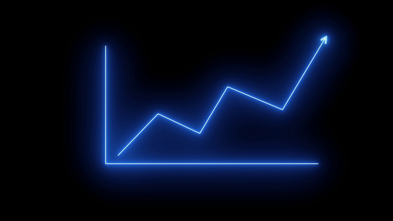 NEON动画线业务图与箭头。业务图表显示三维箭头增长。s_223视频素材