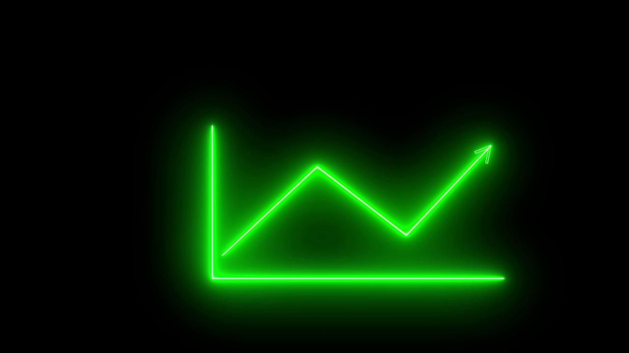 NEON动画线业务图与箭头。业务图表显示三维箭头增长。s_235视频素材