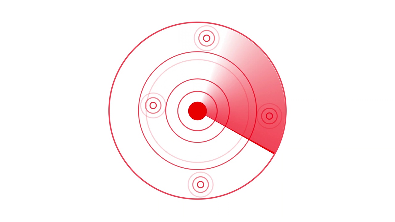 白色背景上的红色雷达动画。视频素材
