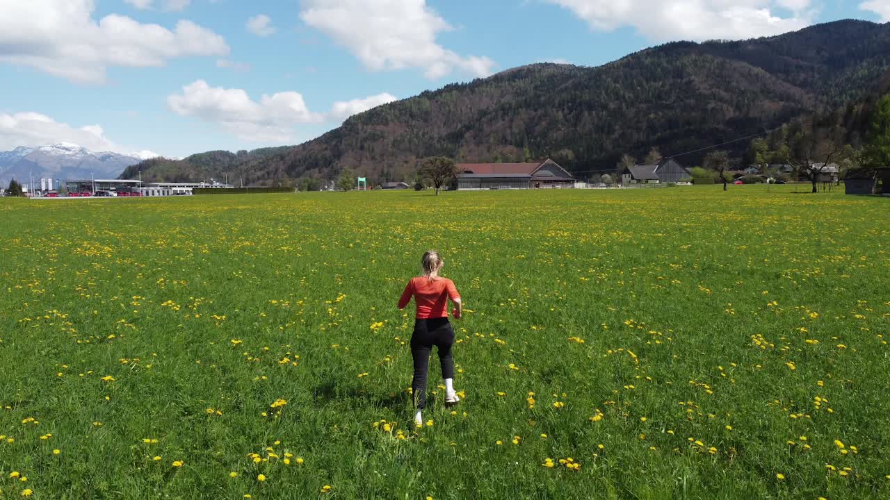 航拍的年轻女子跑过
阳光明媚的春日里生机勃勃的蒲公英平原视频下载