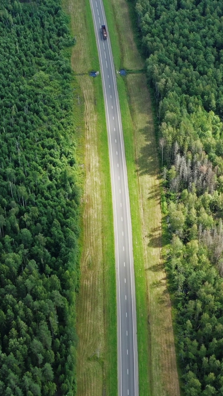 森林中乡村道路的鸟瞰图视频素材