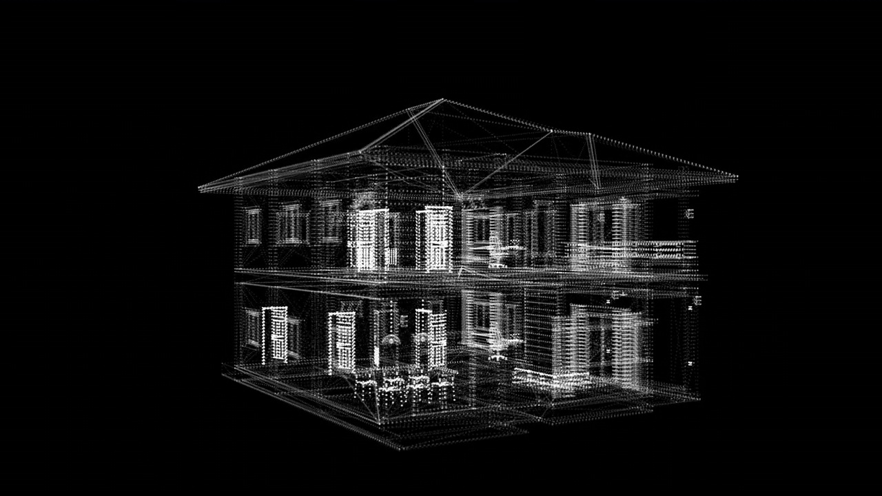 3D未来战术显示全息攻击屋数字生成图像虚拟现实黑色背景视频素材