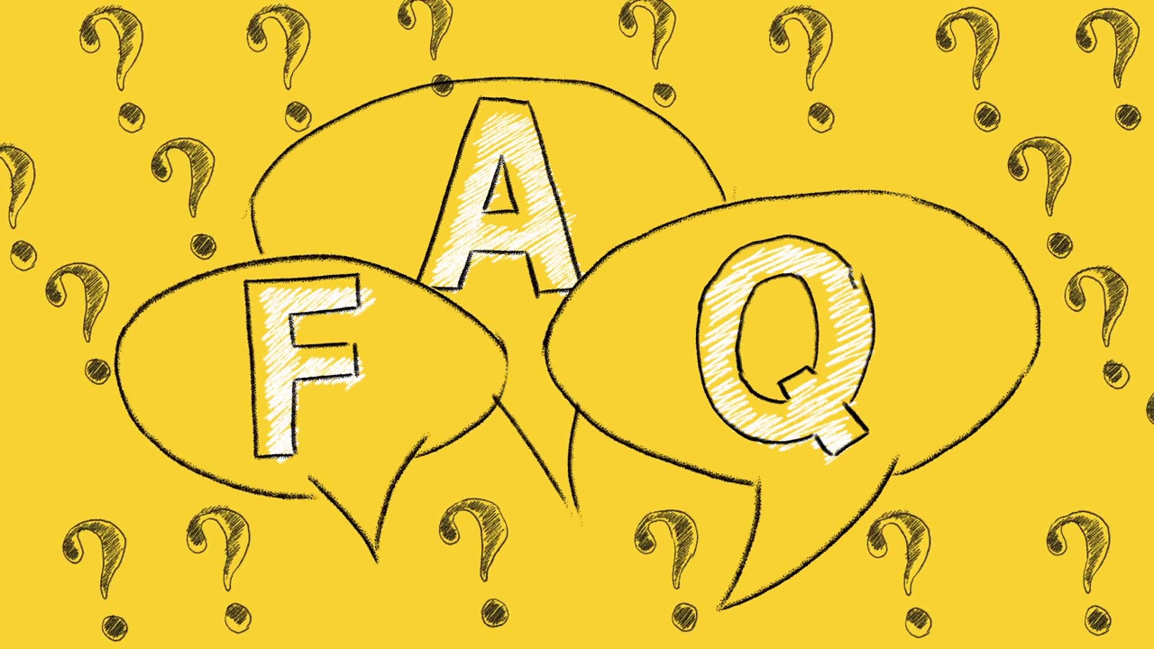 FAQ。常见问题。黄色的字母。视频素材