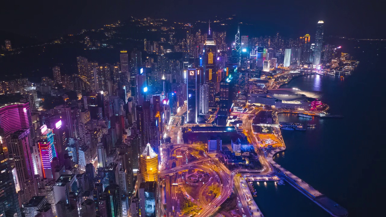 超缩航拍香港夜景视频素材