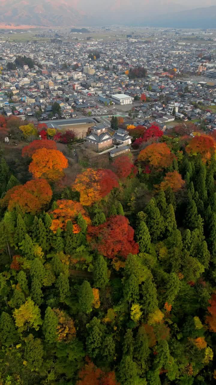 日本爱媛小津城堡的垂直鸟瞰图。视频素材