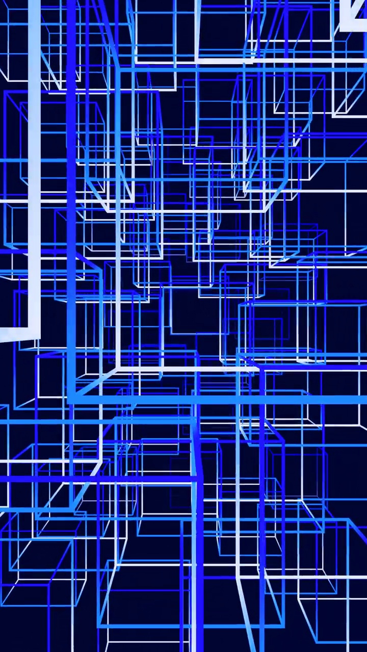 垂直视频蓝色梯度抽象霓虹立方体背景视频素材
