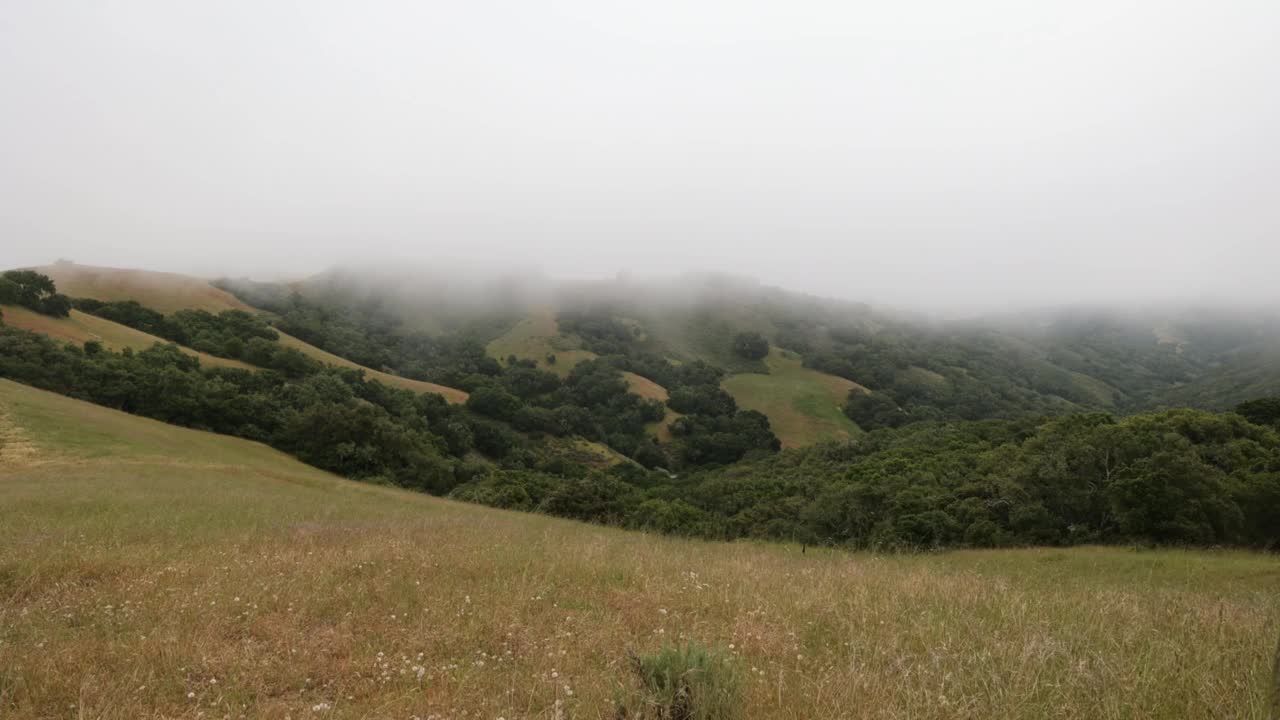 在圣路易斯奥比斯波上空，雾在山脉中移动视频素材