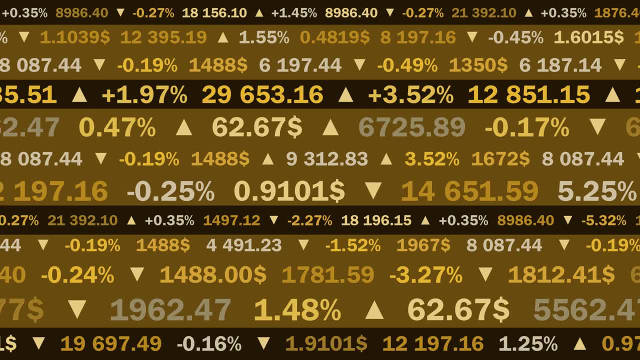 股票交易所报价与数字和百分比在黄色背景-动画视频下载