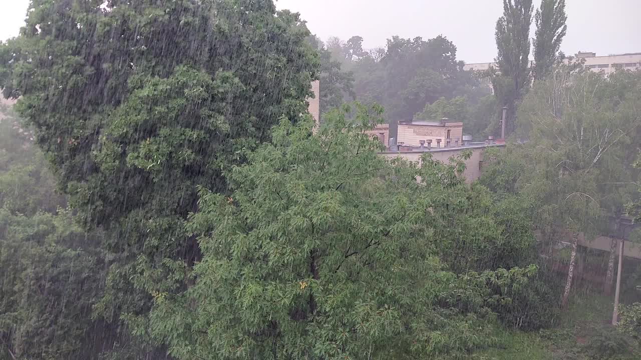 城市顶景下起了雨视频素材