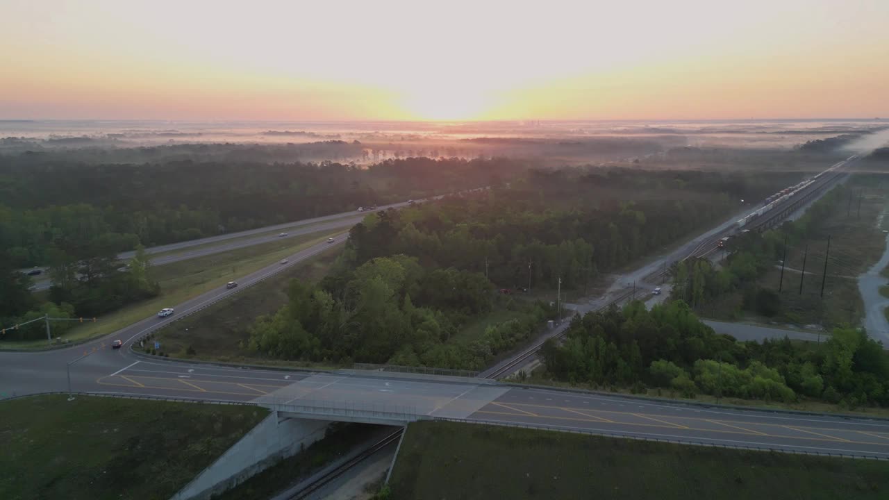 公路在早晨穿过森林视频素材