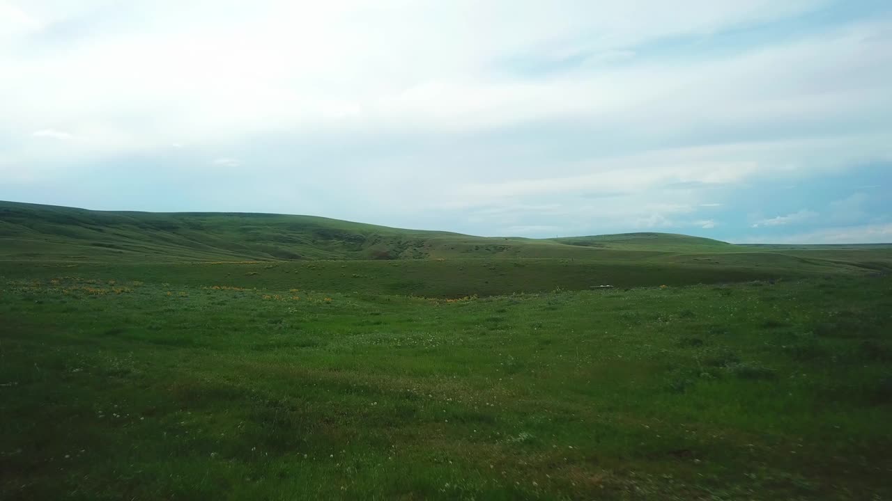 空中拍摄的风景绿色景观对天空，无人机飞越山-比林斯，蒙大拿州视频素材