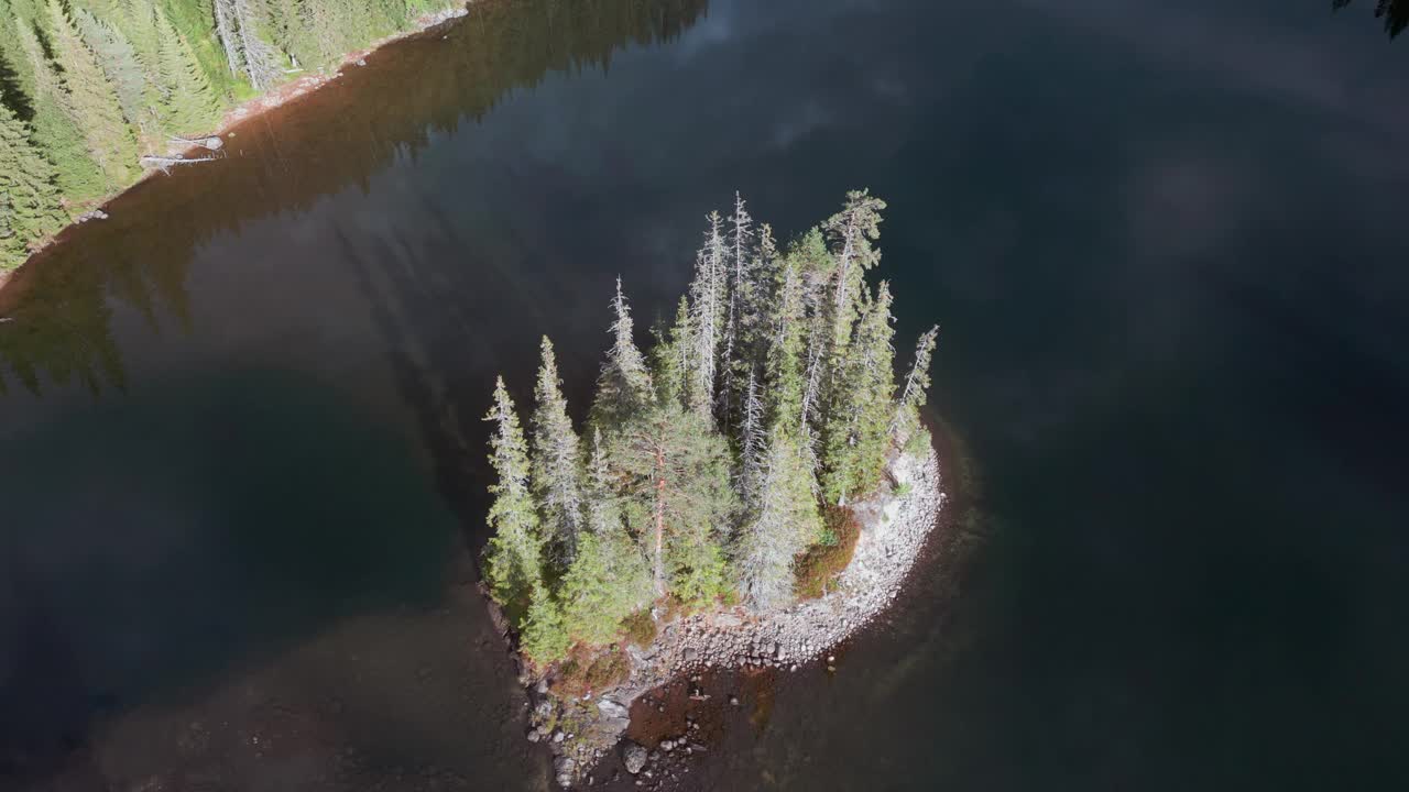 挪威松树景观，湖泊和岛屿的无人机视图视频素材