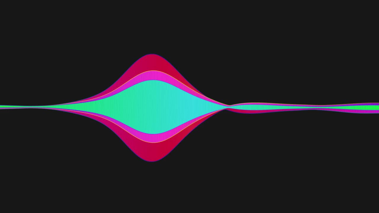 4K音频频谱。极简音频波隔离。声音可视化vj图形元素在UHD。声音均衡器动画仿真。明亮的发光均衡器音乐频谱水平激光显示。视频素材