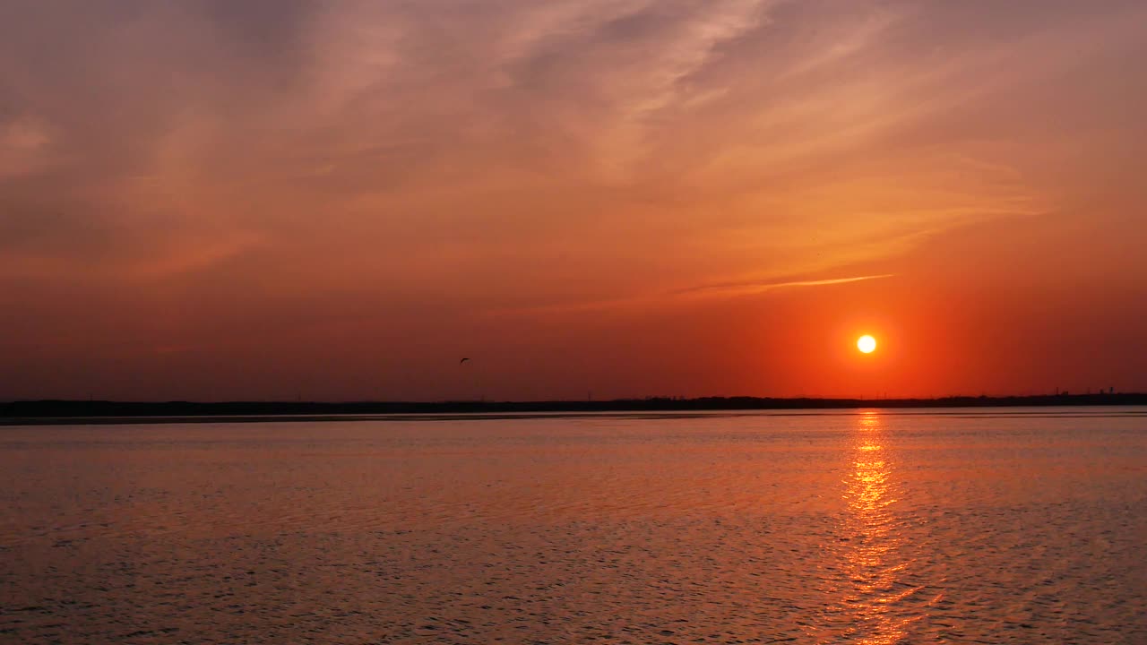 傍晚湖边的夕阳视频素材