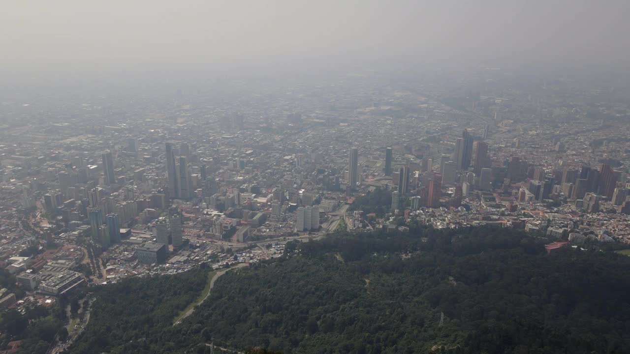 鸟瞰图:哥伦比亚首都波哥大的蒙塞拉特教堂，背景是波哥大市中心视频素材