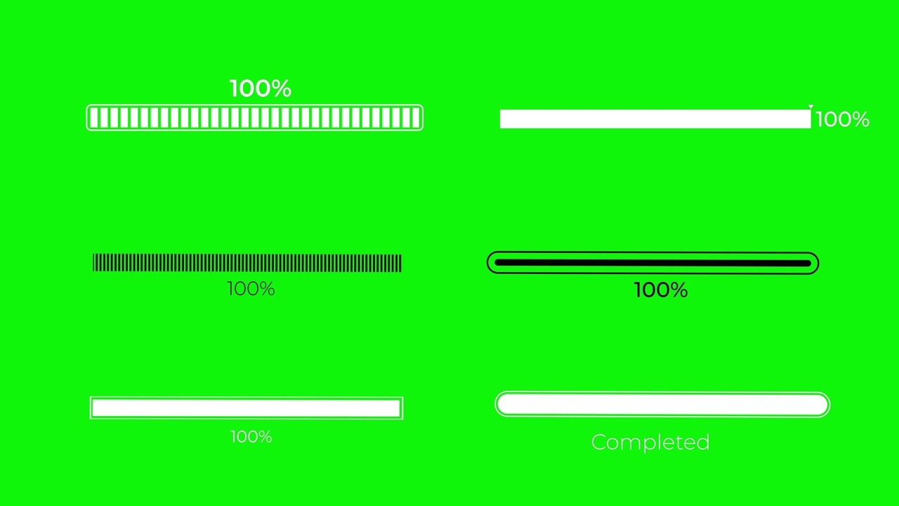 一套加载条动画包与各种更新，下载，加载，进度条。处理百分比0 ~ 100传输。隔离在绿屏上。视频素材