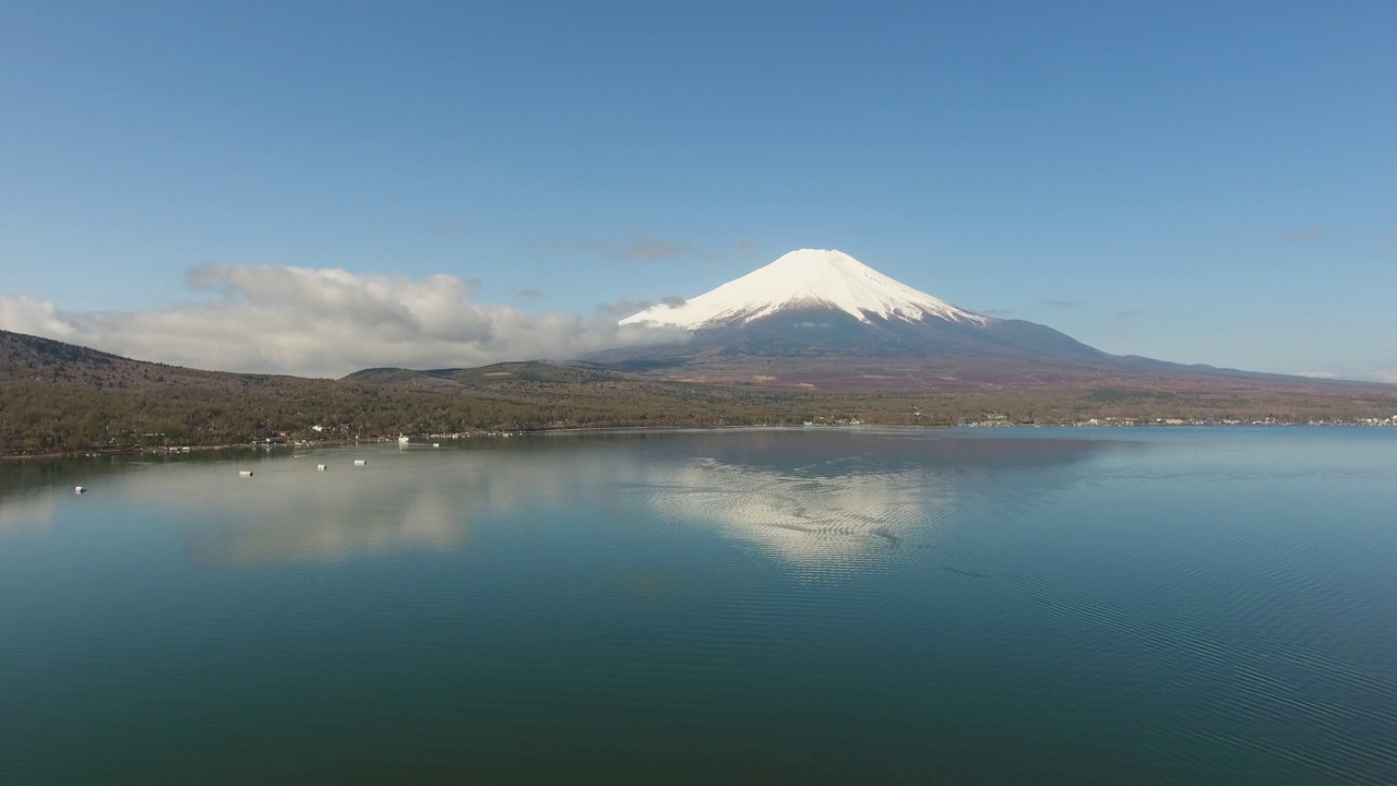 日本川口湖富士山的无人机鸟瞰图视频素材