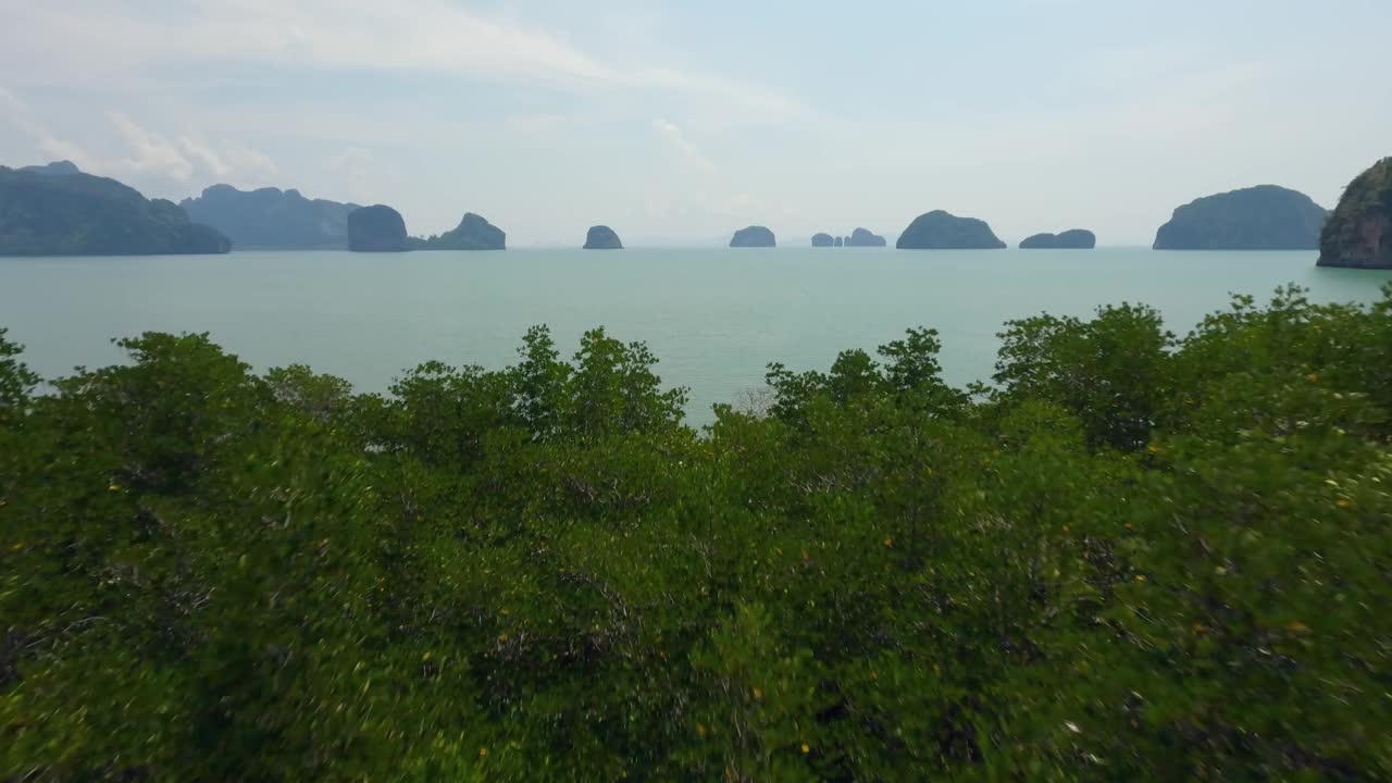 游客停泊到天堂岛海滩海洋海岸线森林鸟瞰视频素材