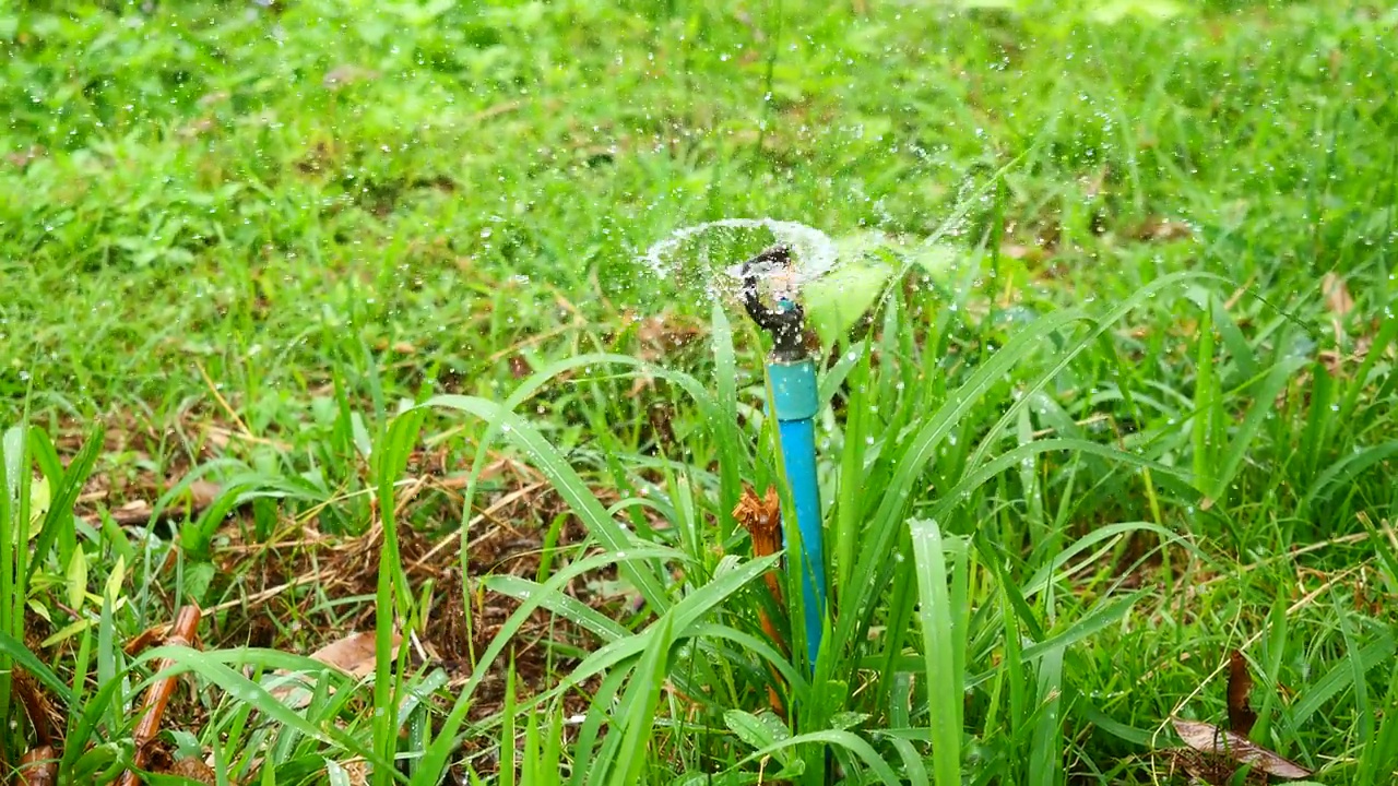 旋转式洒水车在农场洒水视频下载