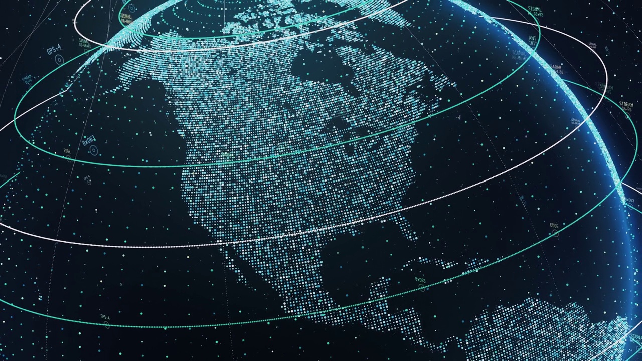 3D大数据地球上的全球通信信号流视频素材