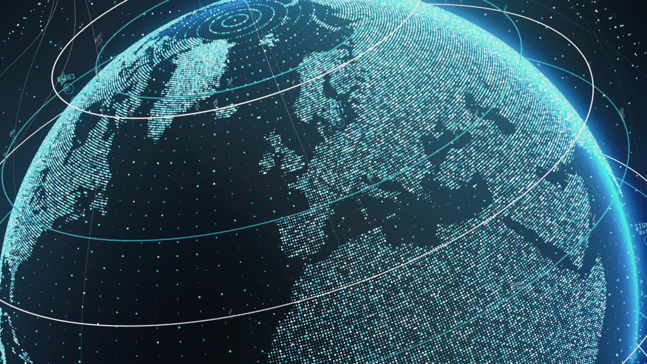 动画数字网格和线条旋转3D大数据地球视频素材