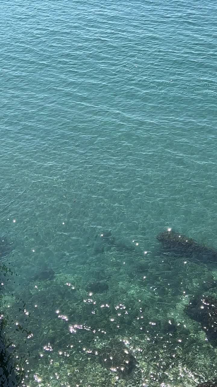 碧海粼粼碧水鸟瞰，垂直视频。视频素材